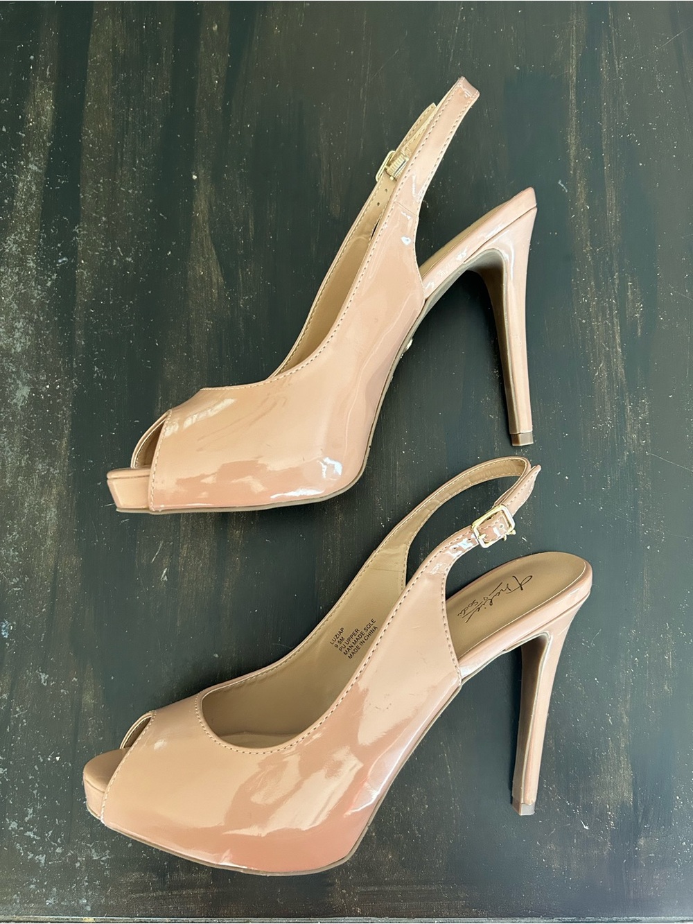 Thalia Sodi Blush Patent Peep-Toe Slingback Heels